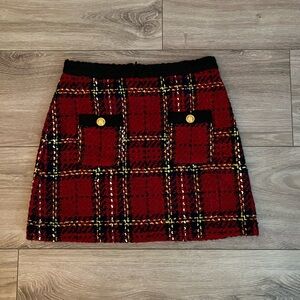 Red Zara Skirt mini tweed plaid